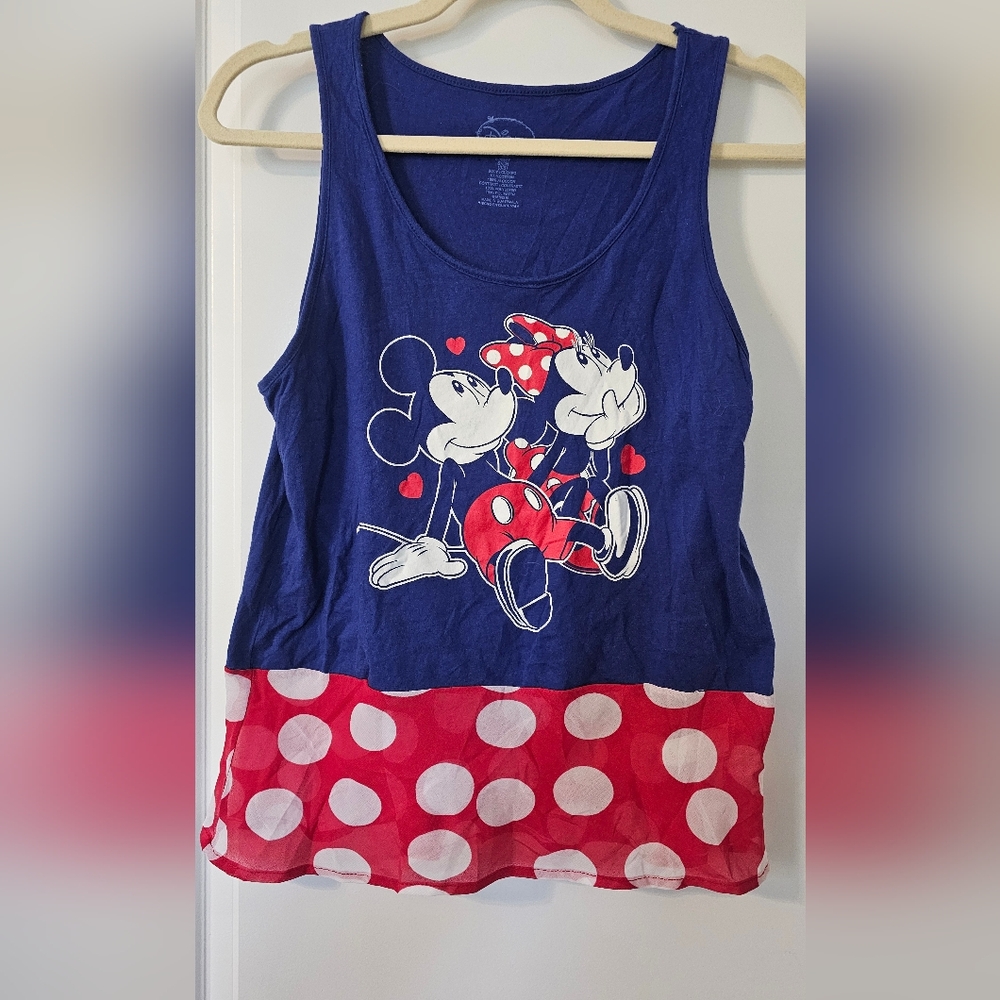 Junior's Disney Blue and Red Mickey & Minnie Tank Top